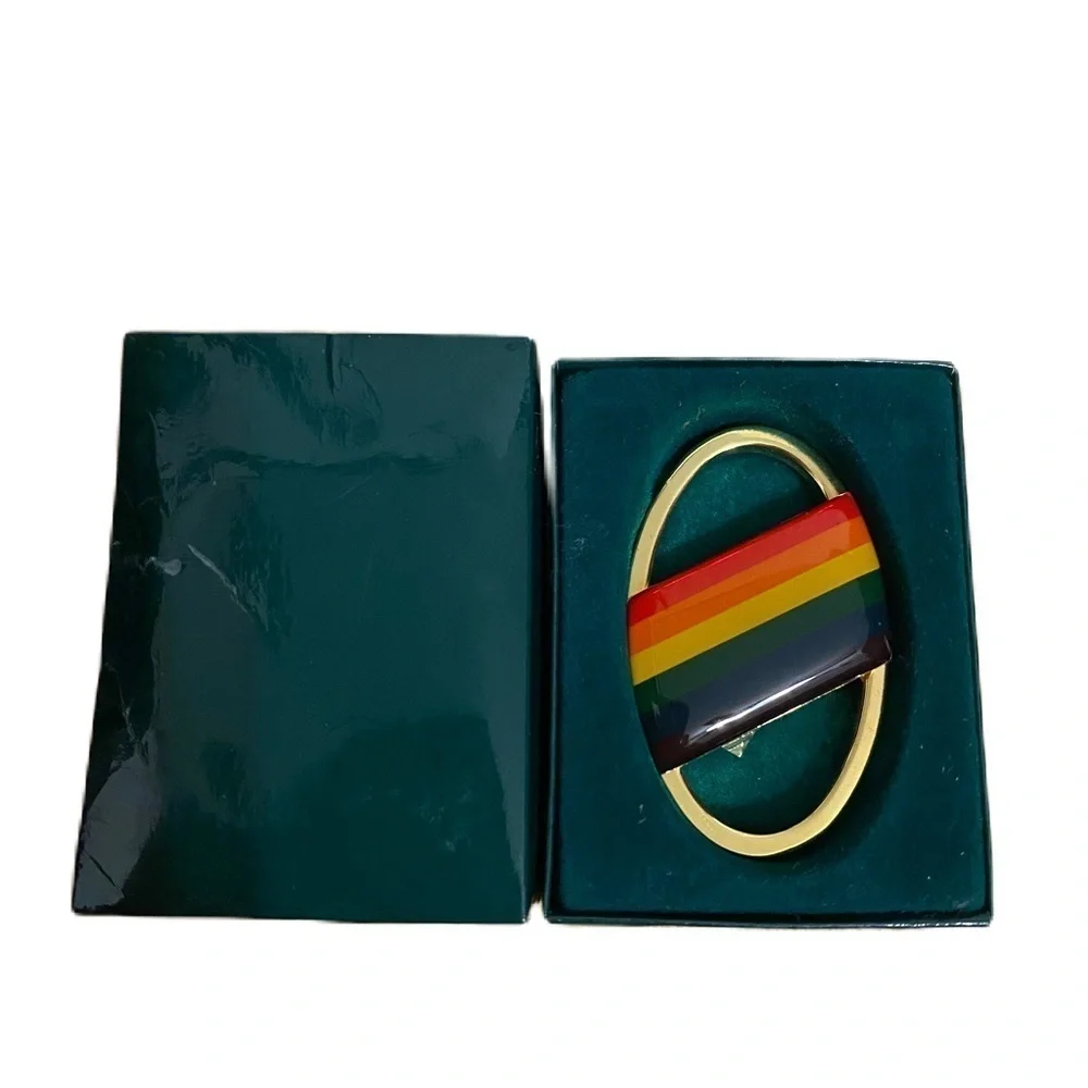 Rainbow Key Holder Men’s Colorful Striped Brooch LGBTQ Gold Plated Solid Brass